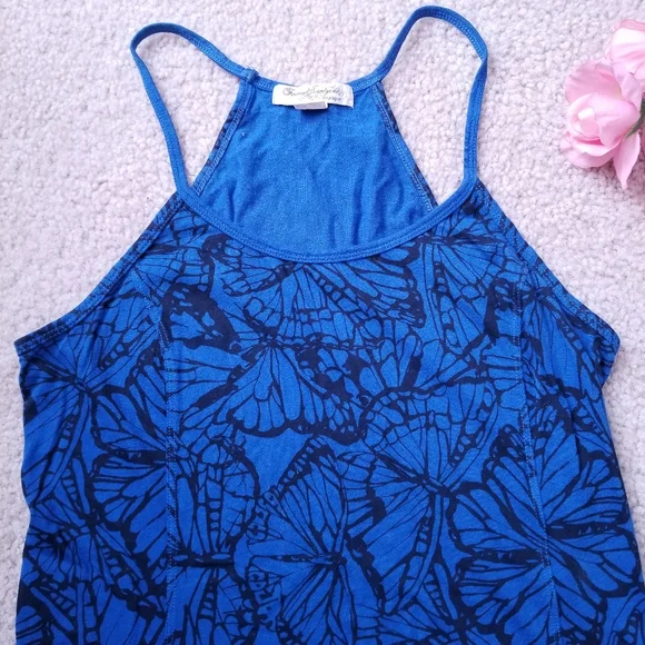 Forever 21 Cute Blue and Black Butterfly Pattern Racerback Tank Top - Picture 2 of 8